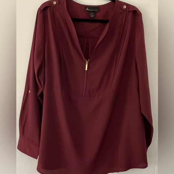 Lane Bryant Burgundy Blouse Top Tunic Gold Zipper Buttons Size 22/24 - Picture 2 of 10